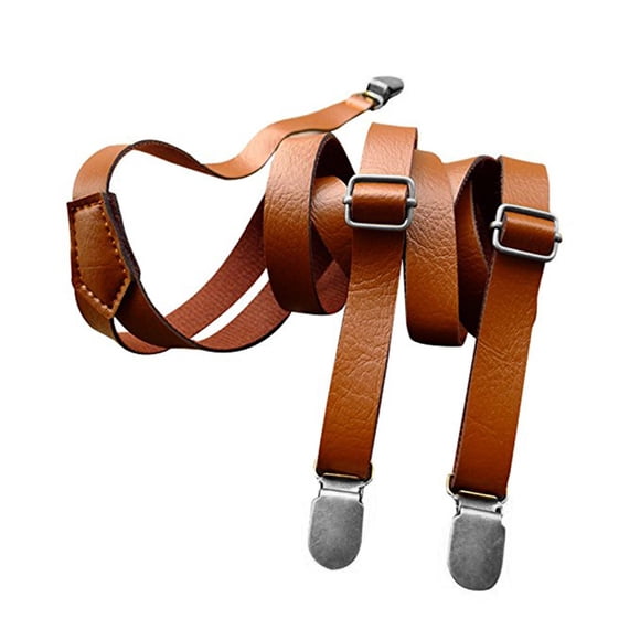 KAKOWELY Fully Adjustable Clip On Suspender Stylish Dress PU Leather Suspenders for Women Men (Brown),43.31X"X0.59"X0.2"