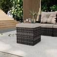 thumbnail image 6 of 2 PCS Outdoor Patio Ottoman, All-Weather Grey Brown Wicker Rattan Outdoor Footstool Footrest Seat with Khaki Cushion, 6 of 8