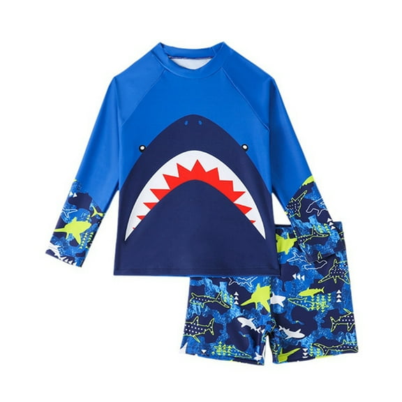 Gyratedream Baby Toddler Boys Short Sleeve Sunsuit Swimwear UPF 50  Pullover Rash Guard and Swim Trunks Two Piece Outfit Set Kids Shark Print Swimsuit for 1-7 Years