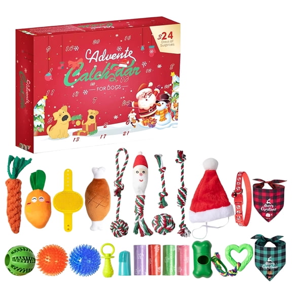 BESTSKY Doggie Advent Calendar 2025 24 Days Xmas Countdown Interactive Toy for Indoor Dogs with Teaser Wand Jingle Xmas for Dog Lovers