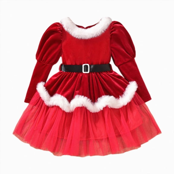 NOLDARES Baby Girl Christmas Dress Santa Claus Long Sleeve Princess Dresses Girls Tulle Dress,Size 12-18 Months