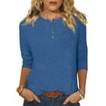 thumbnail image 3 of Aboser 3/4 Length Sleeve Womens Tops Button Down Henley Shirts Dressy Casual Fall Spring Tunic Tops Solid Color Basic Tees Cozy Soft Work Blouses, 3 of 6