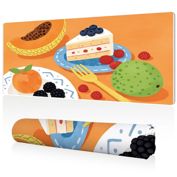 LIVEKEY XXL Gaming Mouse Pad 80x40cm Non Slip Rubber Base Stitched Edges Full Desk Coverage Durable Easy Clean Fruit Dessert Theme Mat for Gaming and Office Setup