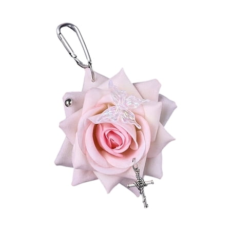 Butterfly Rose Keychain Artistic Floral Accent PVC Backpack Hanging Decoration Stylish Crucifix Charm For Bags Keys