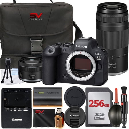 Canon EOS R6 II Mirrorless Camera with RF-S 18-45mm + 75-300mm Lens + 256GB Memory Card + Case + SV Premium Accessory Bundle (International Version)