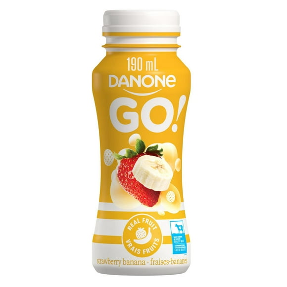 Danone Go! Yogourt à boire, Fraises Bananes, 2% M.G., 30% moins de sucre 190ml yogourt pour enfants