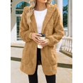 thumbnail image 4 of Womens Fleece Zip Up Jacket with Pockets Oversized Long Hoodie Fuzzy Long Sleeves Jackets Warm Teddy Coat Brown M, 4 of 8