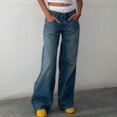 thumbnail image 2 of ADSSDQ Women Y2k Low Rise Baggy Jeans Loose Fit Boyfriend Straight Wide Leg Jeans Trendy Stretch Long Denim Pants with Pockets Blue XL, 2 of 2