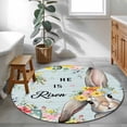 thumbnail image 3 of Round Area Rug 4 Ft, Easter Washable Non-Slip Circle Carpet for Living Room/Bedroom, Spring Farmhouse Bunny Flower Teal Wood Grain Low-Profile Crawling Mats Collection Rugs for Indoor, 3 of 8