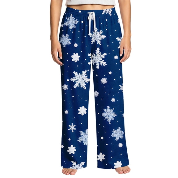 Christmas Sleep Pants for Women Snowflakes Elastic High Waist Drawstring Pajama Pants Wide Leg Comfortable Holiday Festive Xmas Pj Pants, 2XL
