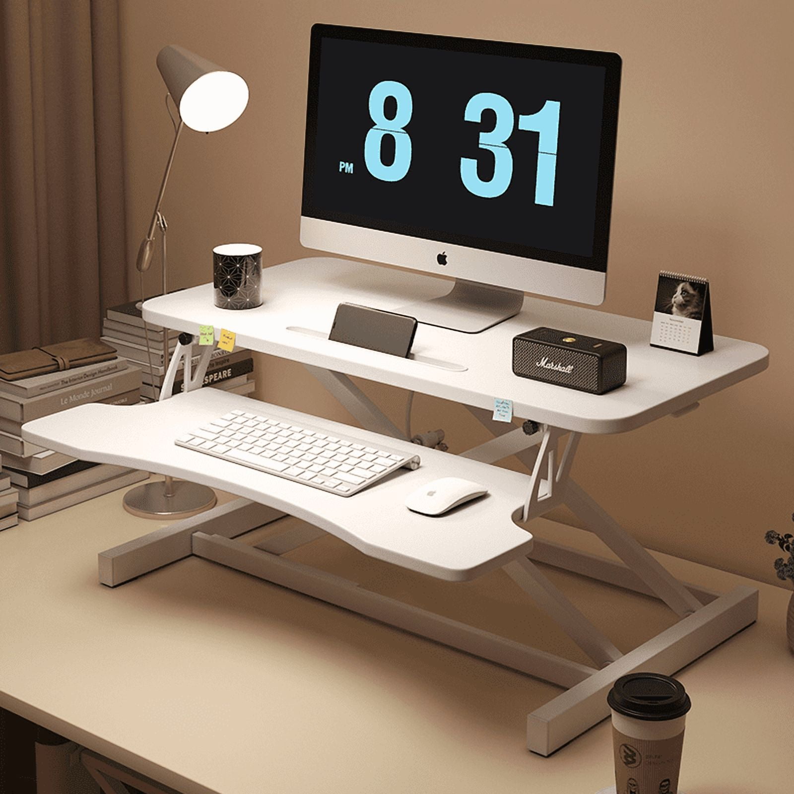 Oufan Standing Desk Converter, 32" Adjustable Sit to Stand Up Workstatio, Dual Monitor Desktop Riser with Wood Keyboard Tray for Home Office