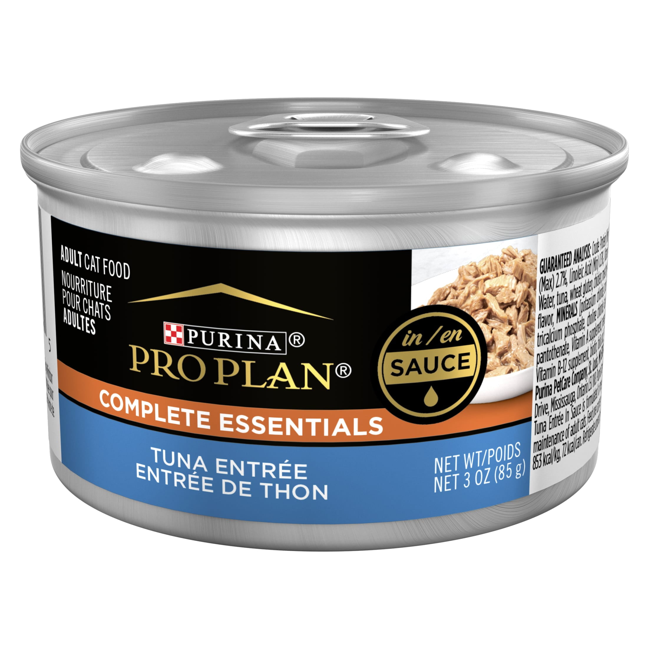 (12 pack) Purina Pro Plan Pate High Protein Wet Cat Food, Complete Essentials Tuna Entree in Sauce, 3 oz. Can