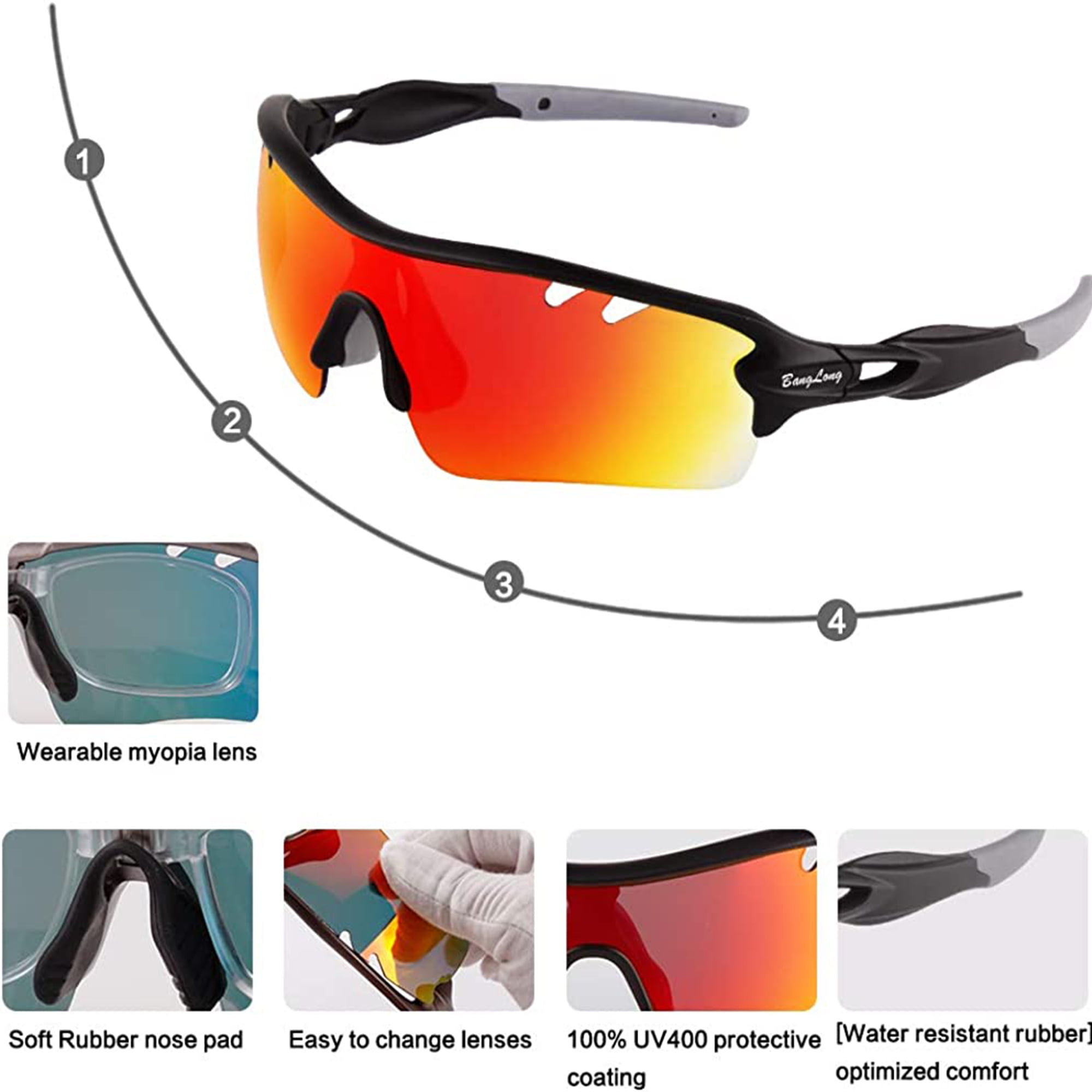 BEACOOL Polarized Sports Sunglasses For Men Women Youth Baseball Cycling Running Driving Fishing Golf Motorcycle TAC Glasses