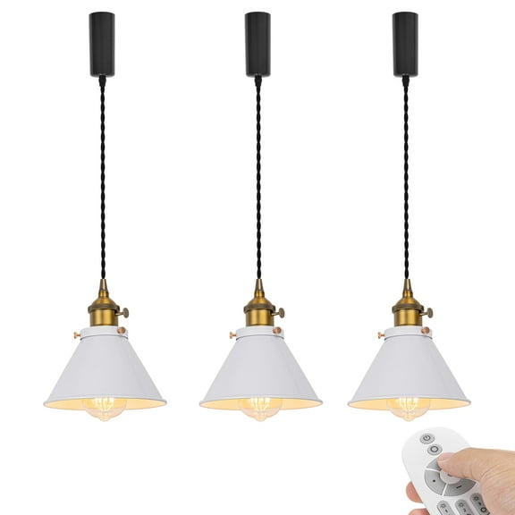 KAYYELAMP Set of Three H-Type Track Light Adjustable Cord Dimming Timing Pendant White Metal Shade Vintage Design for Kitchen Bar Loft(No Track)