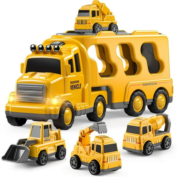 5-in-1 Construction Truck for 3-9 Year Old Boys and Girls - Friction Power Vehicle Car for Toddlers 1-3,Carrier for Kids 3-5 - Christmas and Birthday Gifts