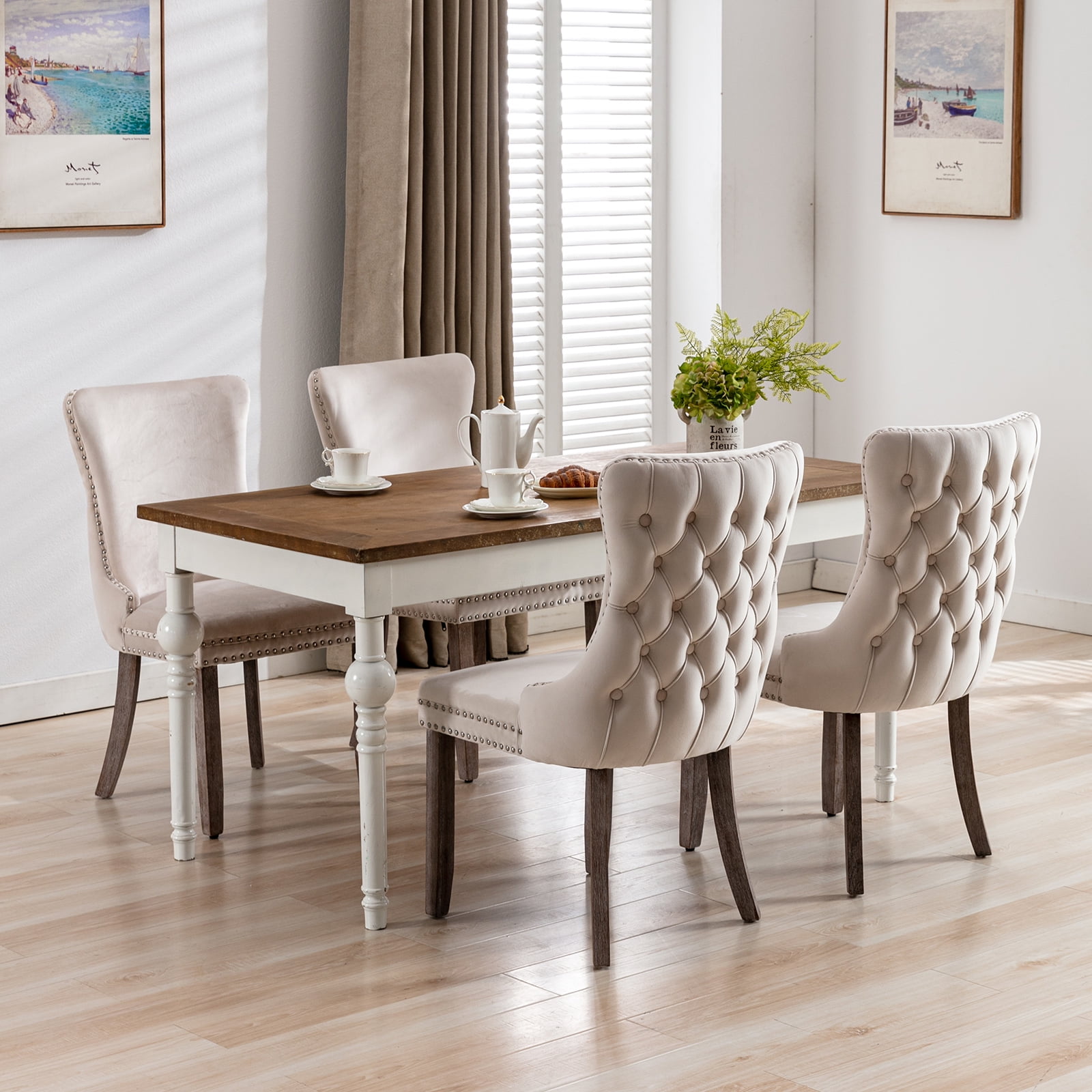 Amazon.com - ODUSE-DAILY Beige Velvet Dining Chairs Set of 4