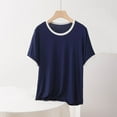 thumbnail image 2 of Feancey Pajama Tops for Women Soft Comfy Sleepwear T Shirts Modal Casual Short Sleeve Crewneck Tops Loose Fit Lounge Blouses Navy 5XL, 2 of 7