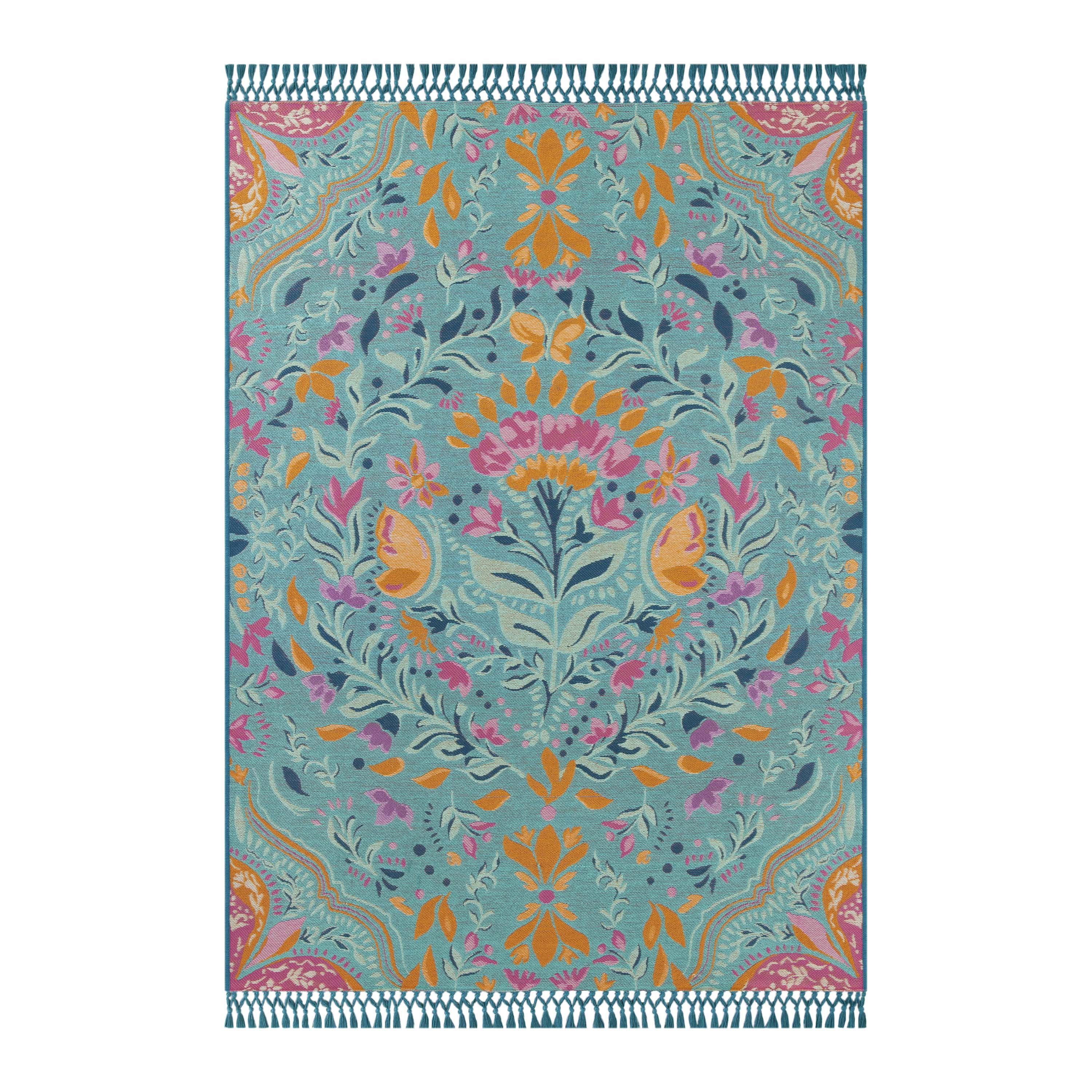 The Pioneer Woman Color Turquoise Folk Geo Outdoor Rug, 5' x 7