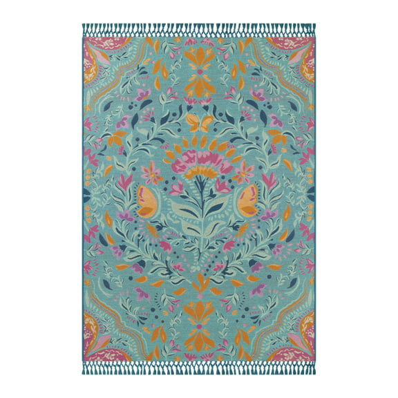 The Pioneer Woman Folk Geo Outdoor Rug, 5" x 7" - Turquoise Color