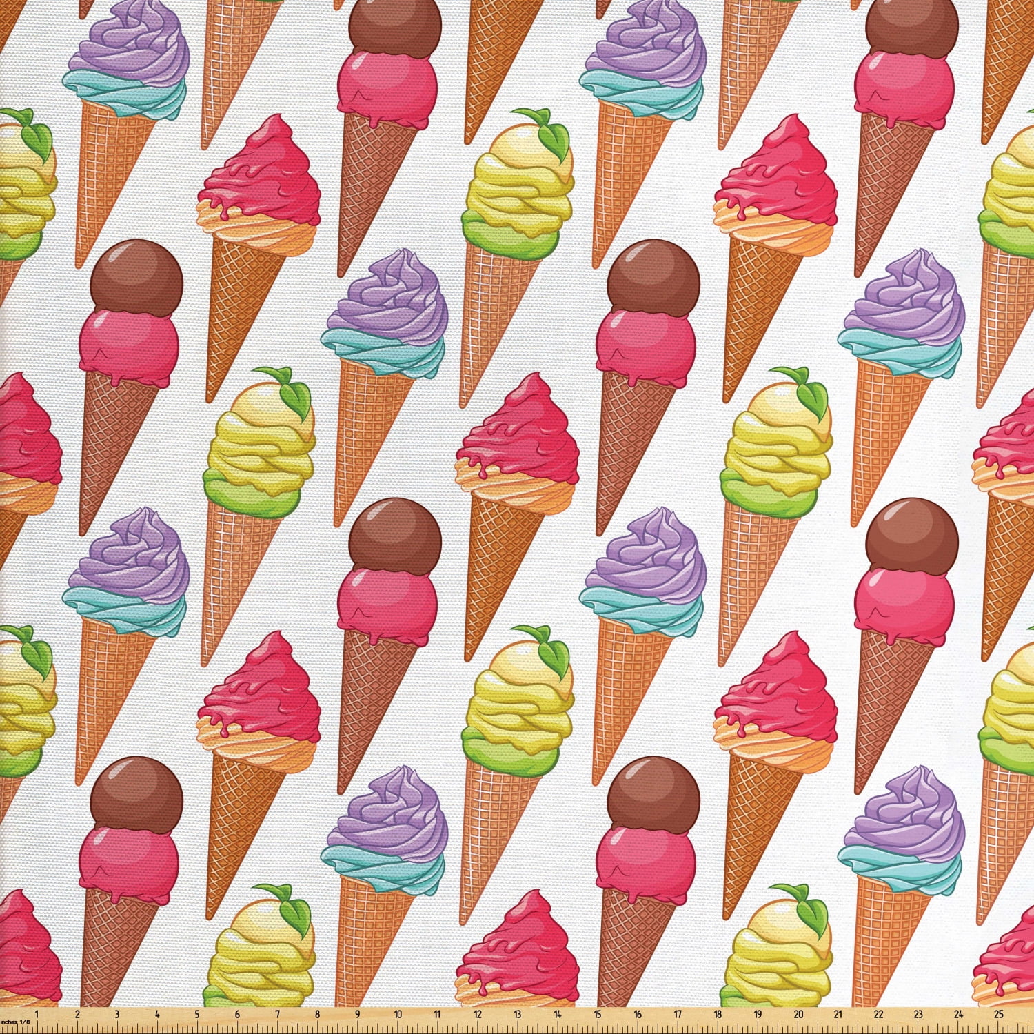 Ice Cream Fabric by The Yard, Tasty Summer Desserts Refreshments Soft