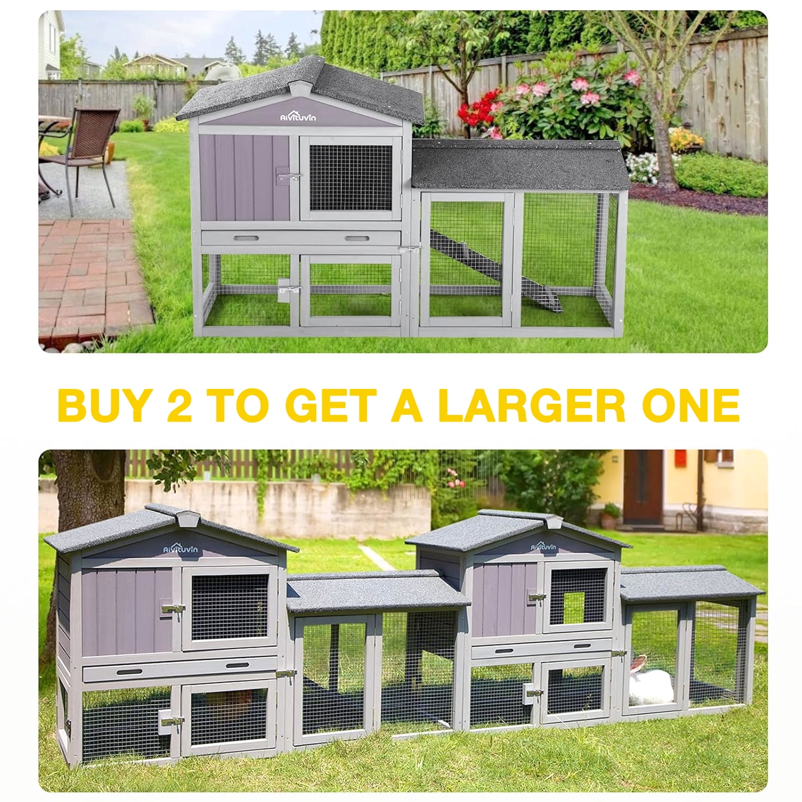 Aivituvin Chicken Coop Wooden Outdoor Hen House 6 Access Doors Rabbit Hutch with Run, Deeper Leakproof Pull-Out Tray and Weatherproof Roof