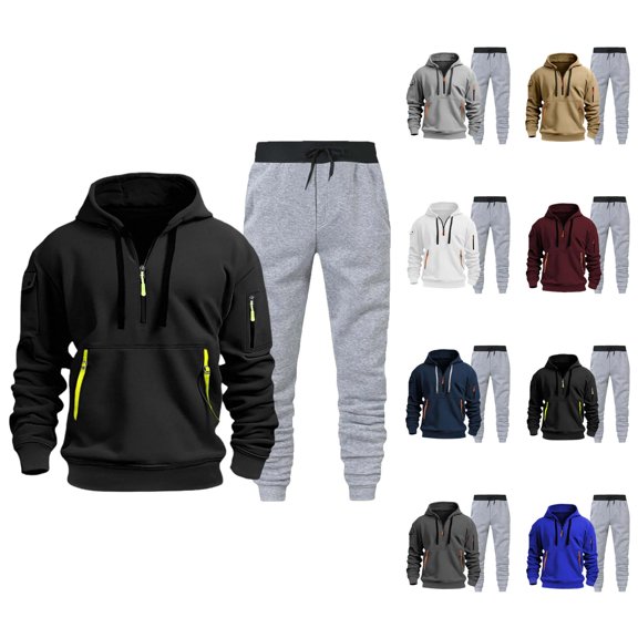 Tracksuit for Men 2025 Half Zip Hoodie and Jogger Sweatpants 2 Piece Matching Sweatsuit Lounge Set