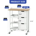 thumbnail image 3 of Dejiavue Small Solid Wood Top Kitchen Island Cart on Wheels with Storage, Rolling Portable Dining Room Serving Utility Carts Mobile Movable with 3 Drawers Cabinet,White, 3 of 18