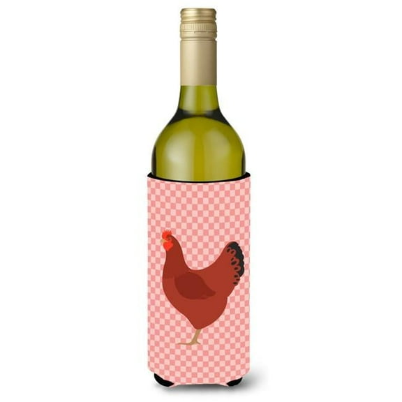 Carolines Treasures BB7843LITERK New Hampshire Red Chicken Pink Check Wine Bottle Beverge Insulator Hugger