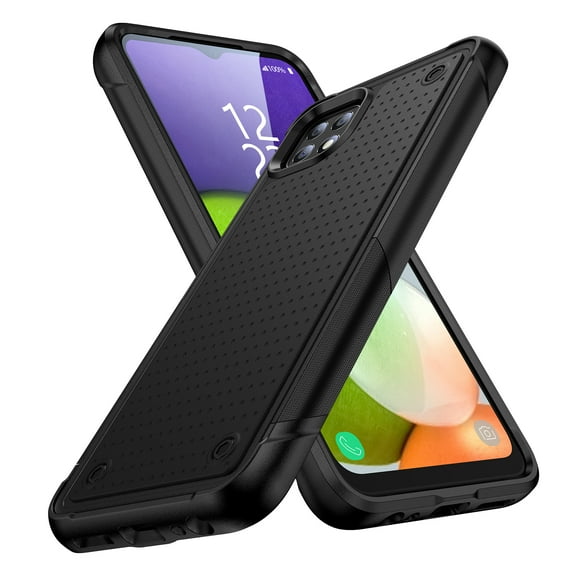 ELEHOLD for Samsung Galaxy A22 5G 2021 Fit Case, Military-Grade Dual Layer Raised Frame Screen & Camera Lens Protective Armor Hybrid PC TPU Anti-Drop Shockproof Slim Rugged Case,Black