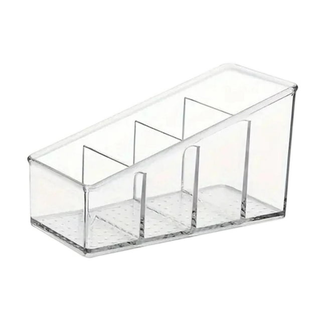 Organizador de escritorio transparente con 4 compartimentos de 5,9 x 3,4 x 2,7 pulgadas. Fácil mantenimiento para pequeños artículos esenciales.