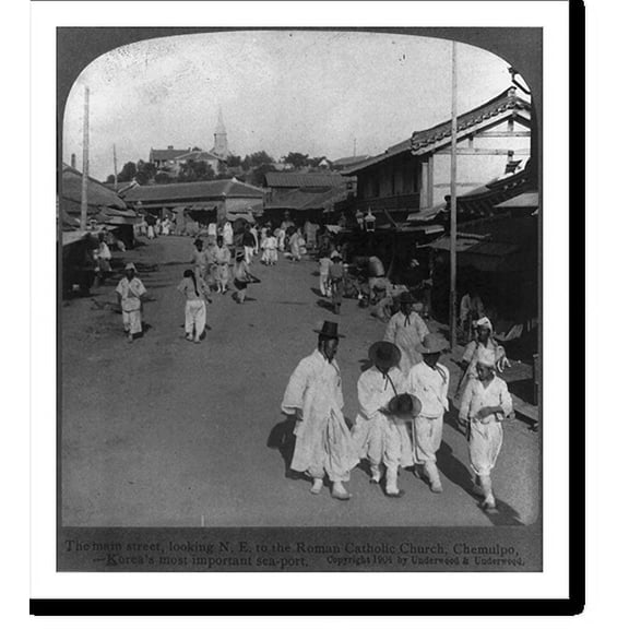 Historic Print, The main street, looking N.E. to the Roman Catholic Church, Chemulpo, Korea - 2, 16" x 20"