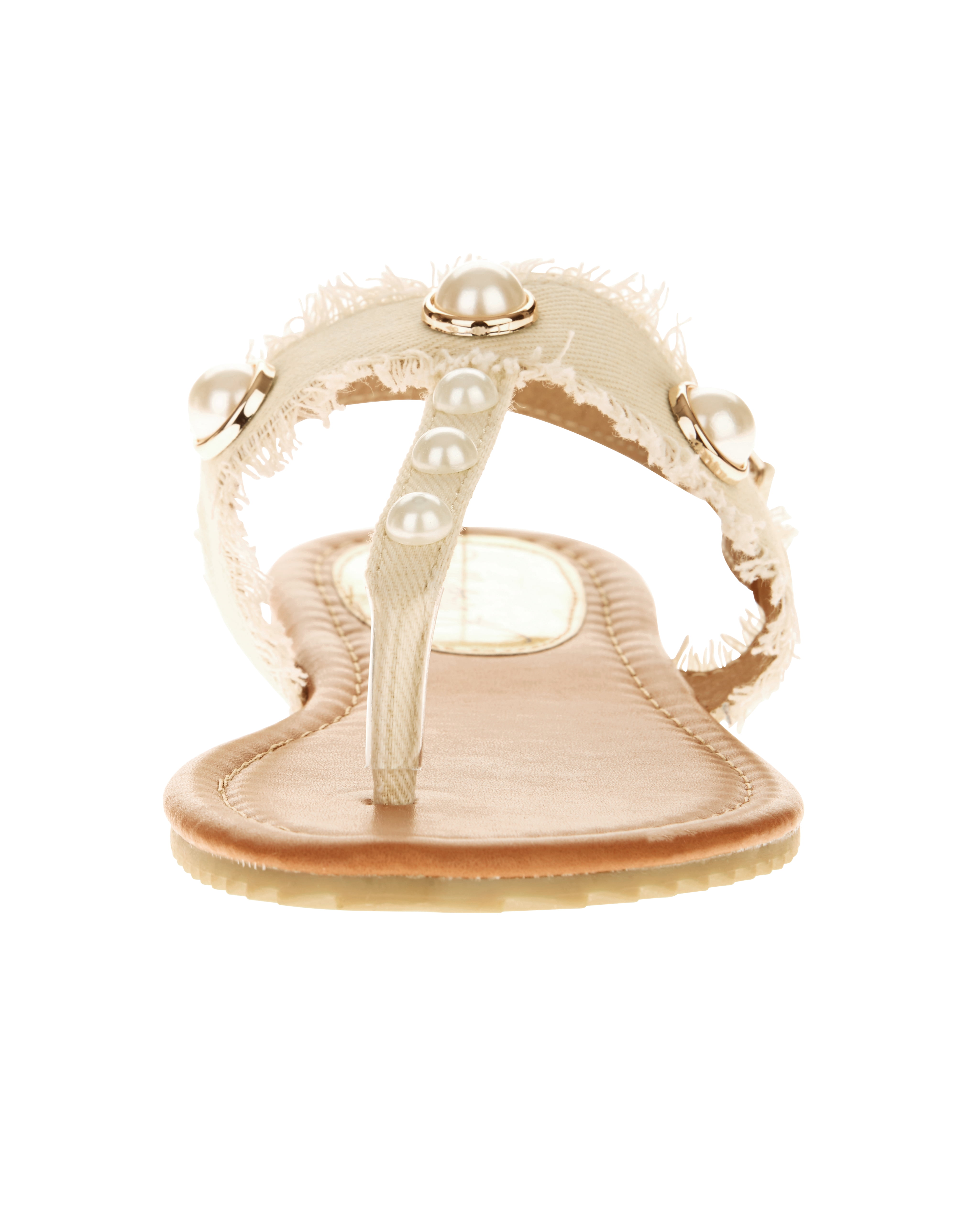 Victoria K Women's Denim and Pearls Sandals