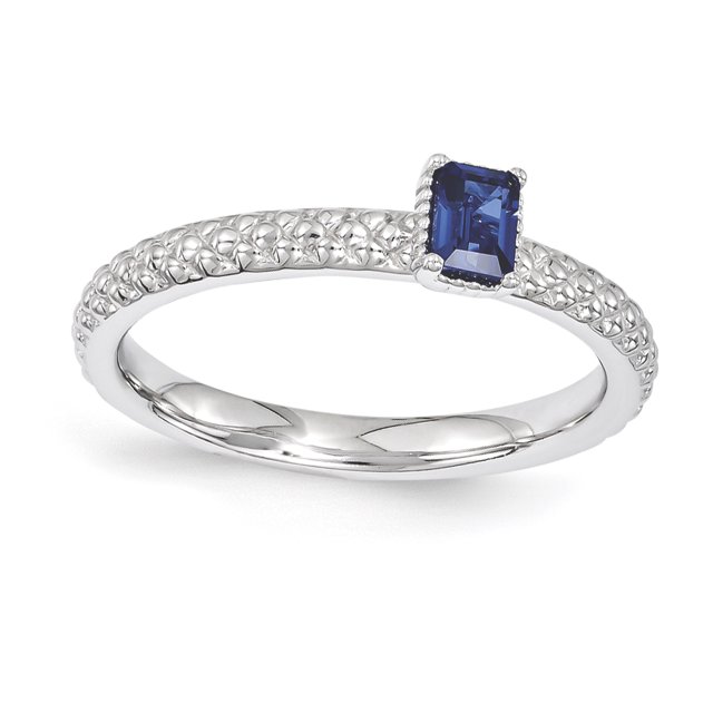 Bague en Argent Sterling Stackable Expressions Saphir Créé Pierre Unique Taille 5