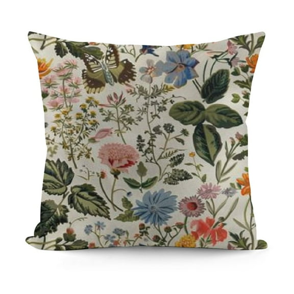 Floral Pillow Sham, Vintage Garden Plants with Herbs Flowers Botanical Classic Design, Decorative Standard Size Printed Pillowcase, , Pink Blue