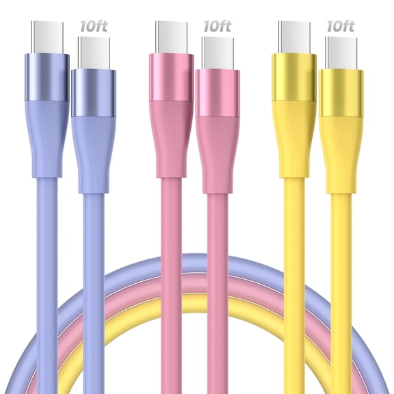 Bkayp USB C Cable [ 3 Pack 10ft ] Type-C Charger Cord 3A Super Fast Charging Compatible with iPhone 17/16/15, Samsung Galaxy, Multi-Color