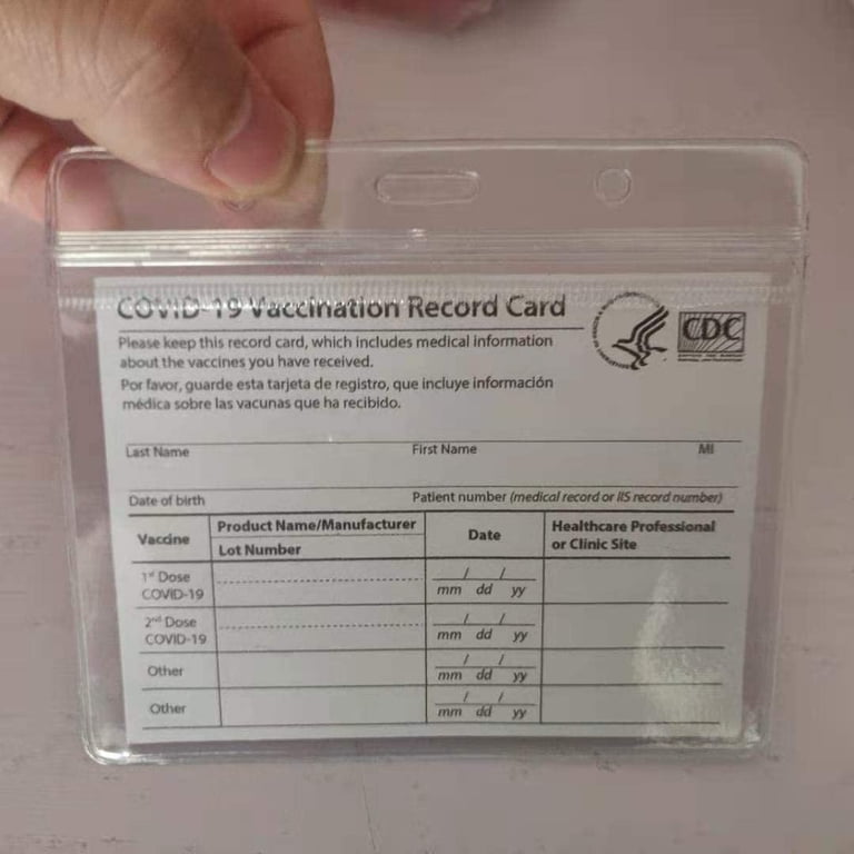 sleeve for vaccine card CDC Vaccination Card Protector, Immunization Record Vaccine Card Holder, 4 X 3 Inches Horizontal ID Card Name Tag Badge Holders, Clear Plastic Sleeve