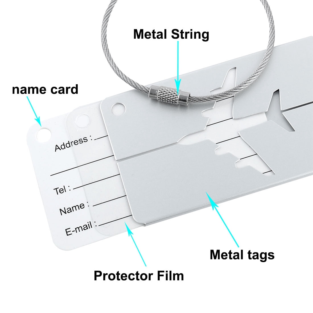 Unique Bargains Luggage Tags Aluminium Metal Bag Travel ID Labels Tag Suitcase Card Silver