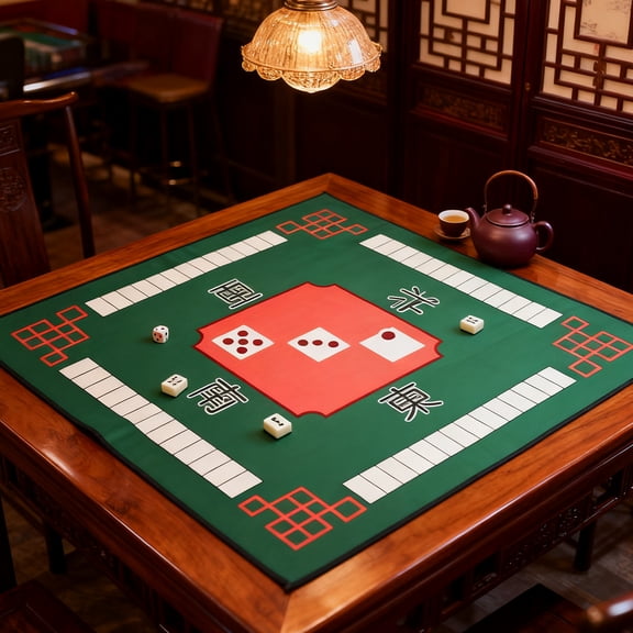 Green Game Table Mat, Universal Table Cover, 31.5"x31.5" (80x80cm) for Mahjong Paigow Card Games