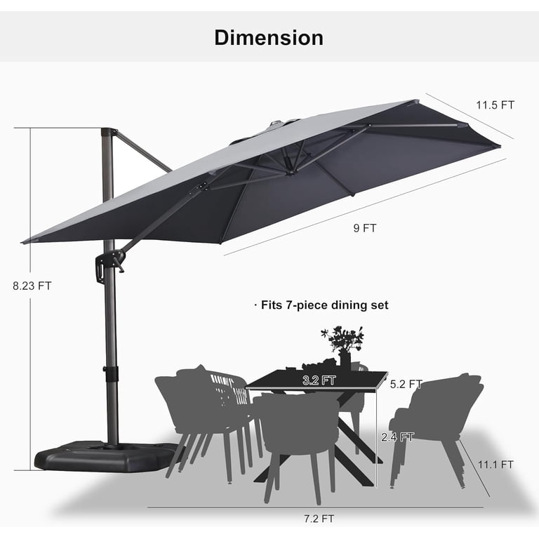 large rectangular hanging patio umbrella light gray PHI VILLA 15ft Outdoor with Base Included, Grey PURPLE LEAF provides you full line of selection from hallway to backyard Purple Leaf 9x11.5 ft Cantilever