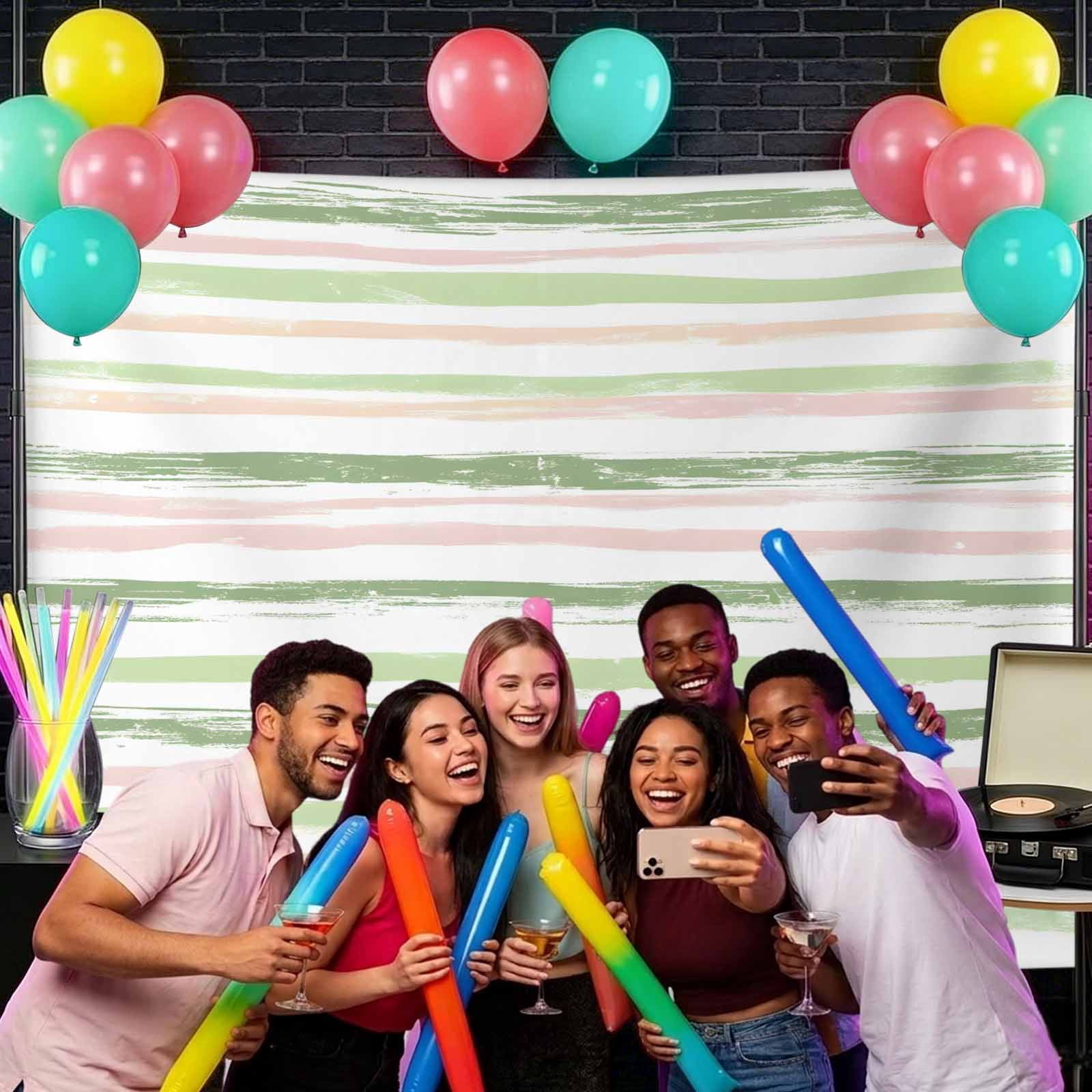 Green Pink Stripes Backdrop for Photography, Gradient Geometric Smear Art Paint Photo Backdrop Portrait Background Party Banner Photo Backgrounds for Studio Booth Props, 7x5ft