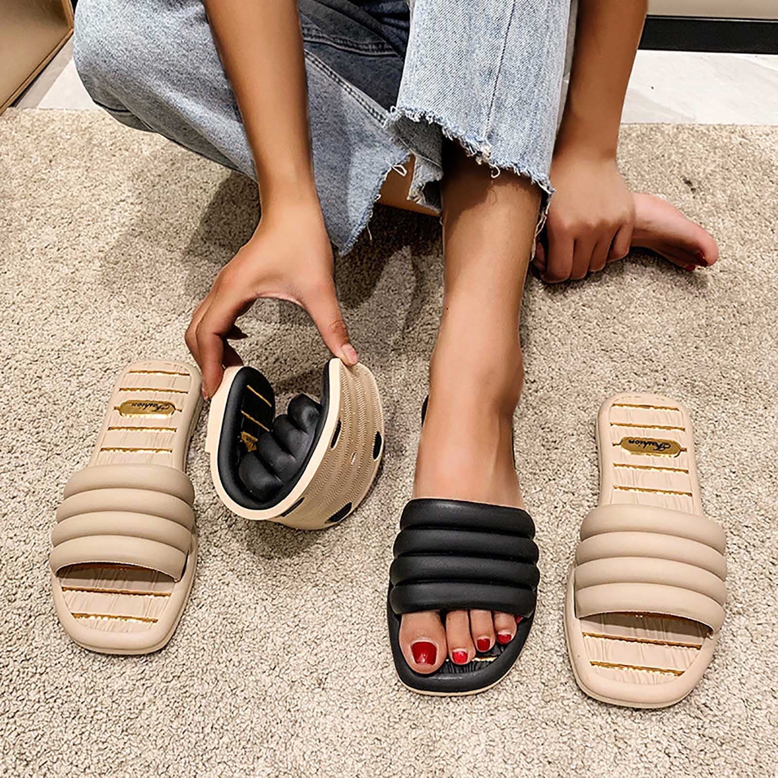 Cethrio Sandals for Women Flats Shoes Wide Width on Clearance Flat