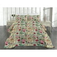 thumbnail image 2 of Ambesonne Flowers Quilted Coverlet 3 Pcs, Victorian Floral Pattern, Queen Size, Pink and Multicolor, 2 of 4