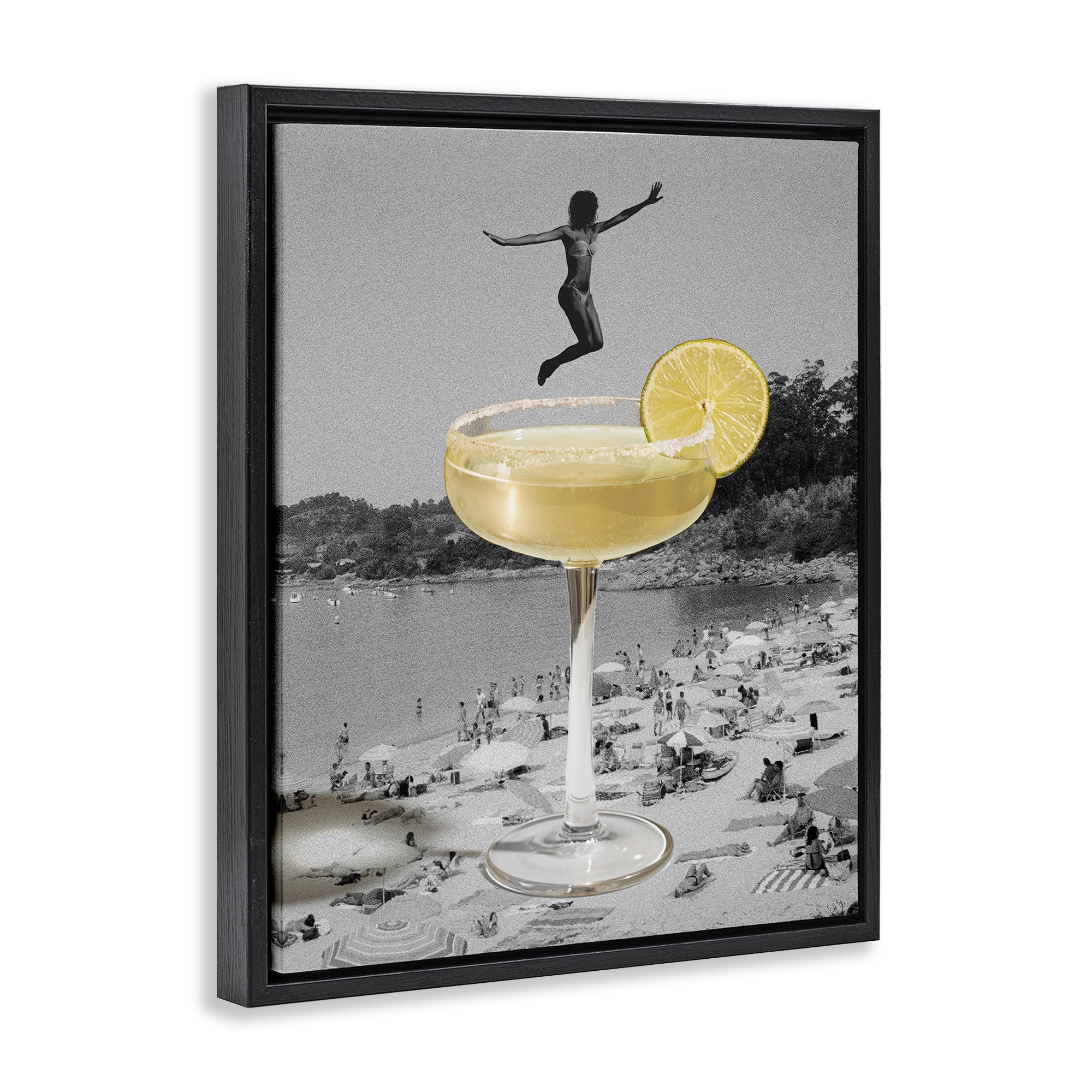 Stupell Industries Swimming in Cocktail Food & Beverage Painting Black Floater Framed Canvas Art Print Wall Art, 25 x 31