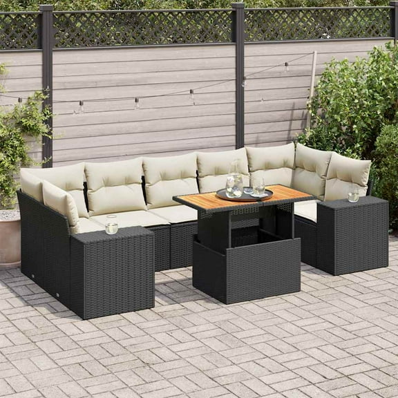 vidaXL Garden Sofa Set Black PE Rattan 8 Piece Modular Garden Sofa Set