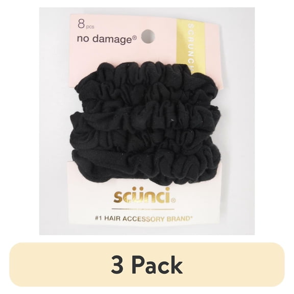 (3 pack) Scunci Hair Accessories No Damage Mini Scrunchies - Black - 8pcs