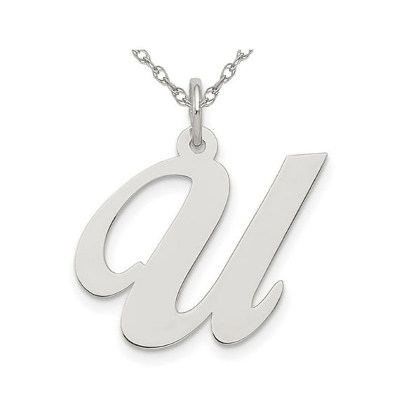 Sterling Silver Fancy Script Initial -U- Pendant Necklace Charm with Chain for Women