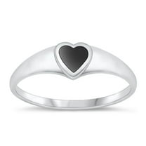CHOOSE YOUR COLOR Black Simulated Agate Ring .925 Sterling Silver Heart Love Band CZ Female Size 5