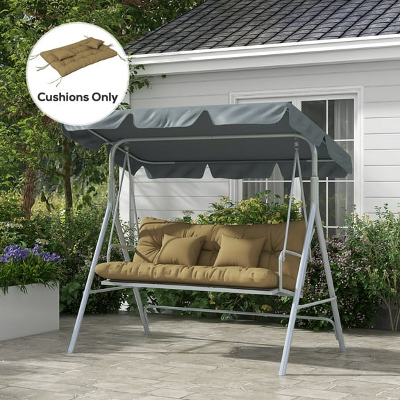 Outsunny 59" Tufted Bench Cushions & Throw Pillows, Replacement Bench Seat Pad, Back & 2 Pillows for Outdoor Furniture, Tan