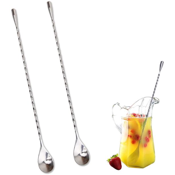 2pcs mezclador de cóctel/cuchara de cóctel, mezclador de cóctel de acero inoxidable de primera calidad patrón espiral cuchara de cóctel cuchara de mezcla para helado, café, bebidas, cócteles Zhivalor YQ-2711