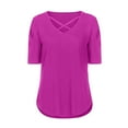 thumbnail image 5 of LEAVINGSUO Summer Tops for Women Ladies Tops Women Casual Short Sleeve Flared Sleeves V-Neck Solid Loose T-Shirt Blouse Tops, 5 of 7